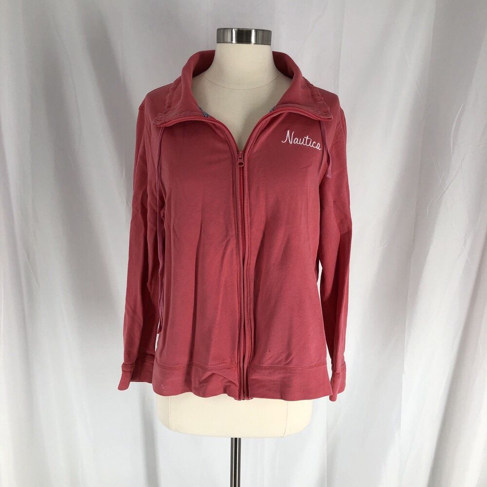 Nautica Pink Coral Full Zip Fleece Sweatshirt Women’s XL